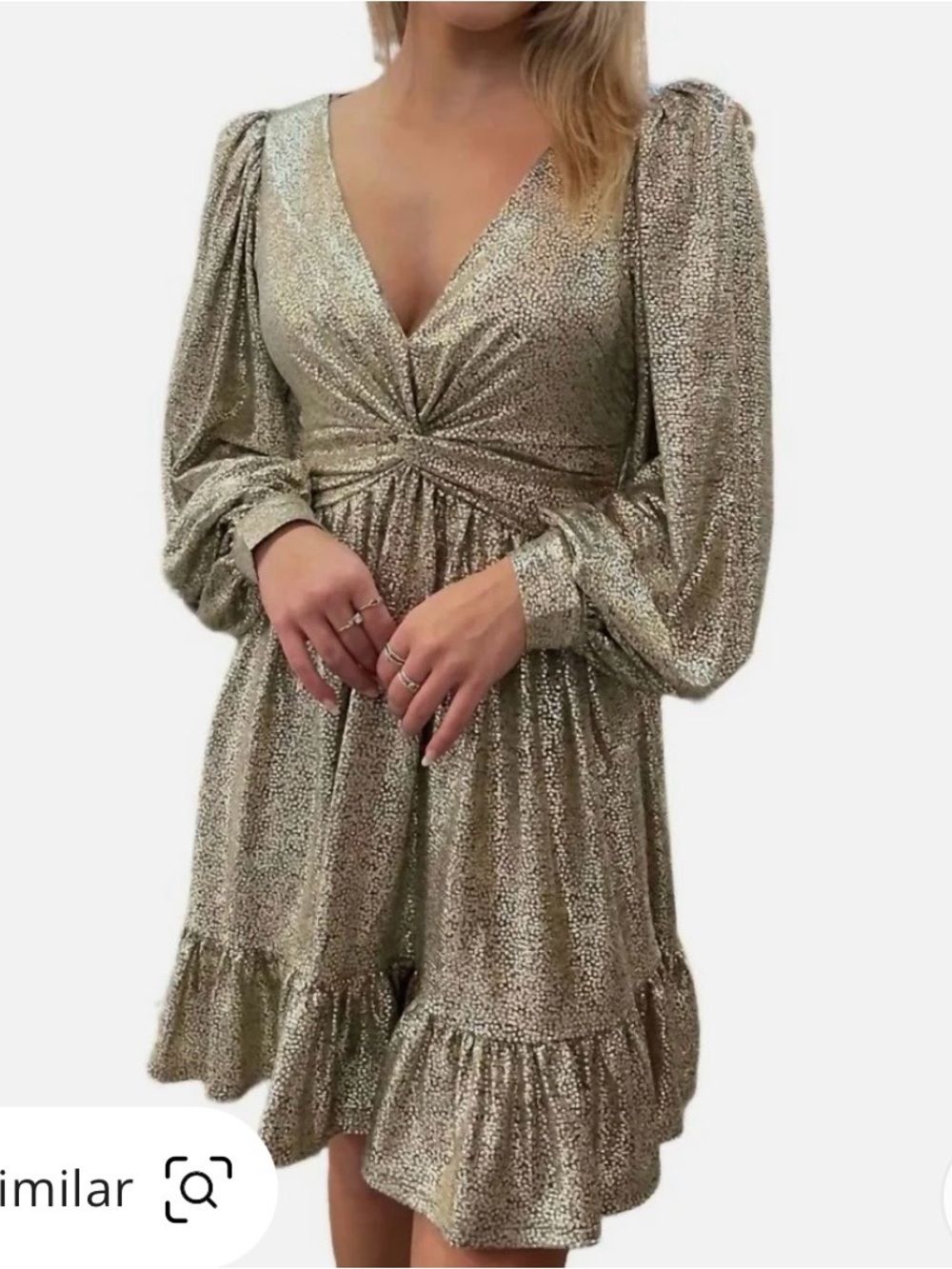 Metallic Cinch-Front Dress - Champagne